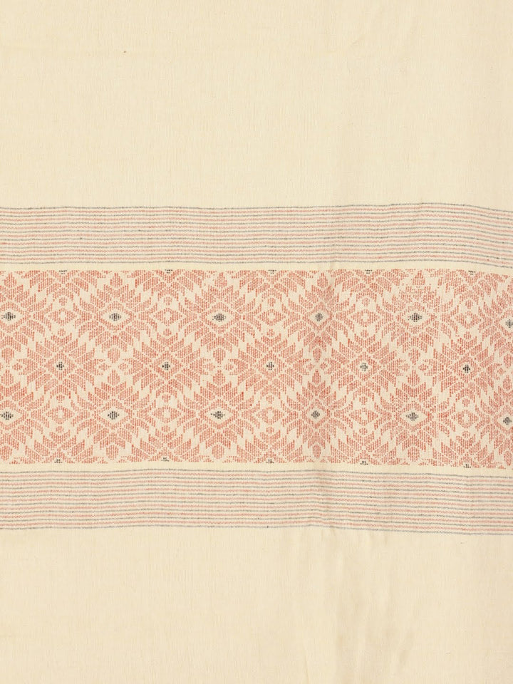 Beige Red Cotton Assamese Rod Pocket Door Curtain- Single Panel | SHOBITAM
