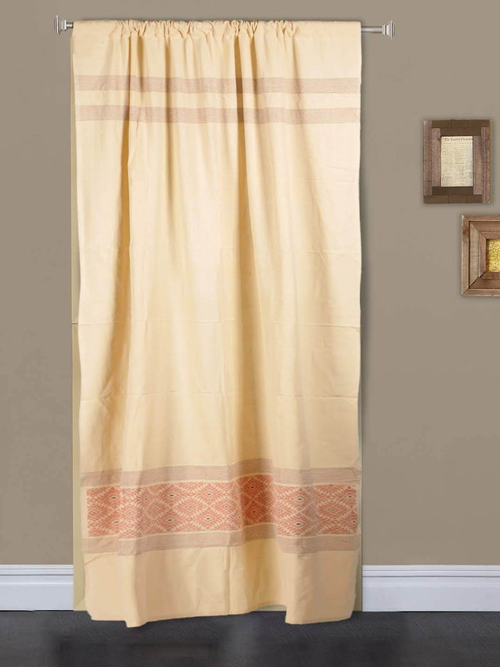 Beige Red Cotton Assamese Rod Pocket Door Curtain- Single Panel | SHOBITAM