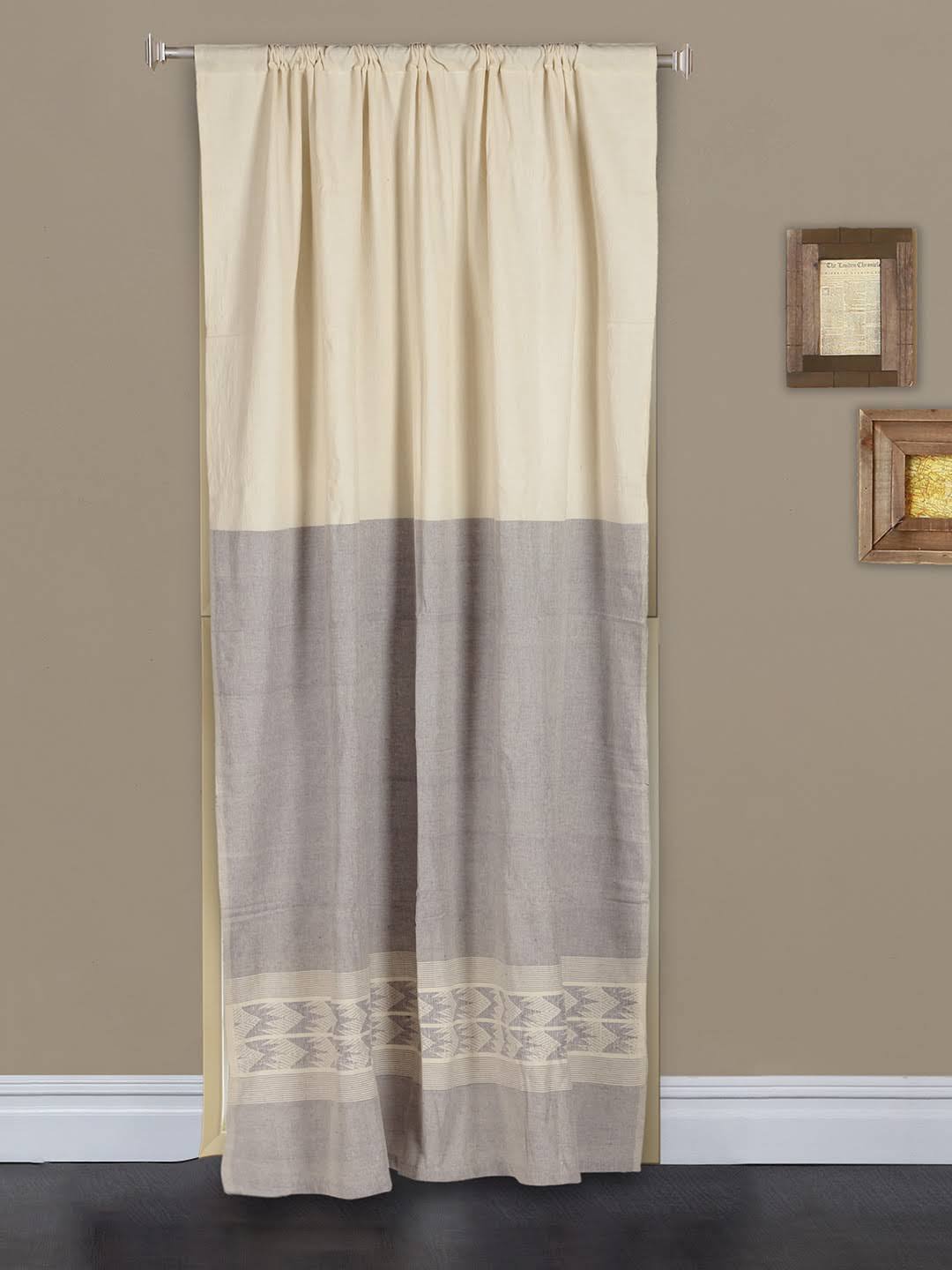 Ivory Grey Cotton Rod Pocket Curtain- Single Panel | SHOBITAM