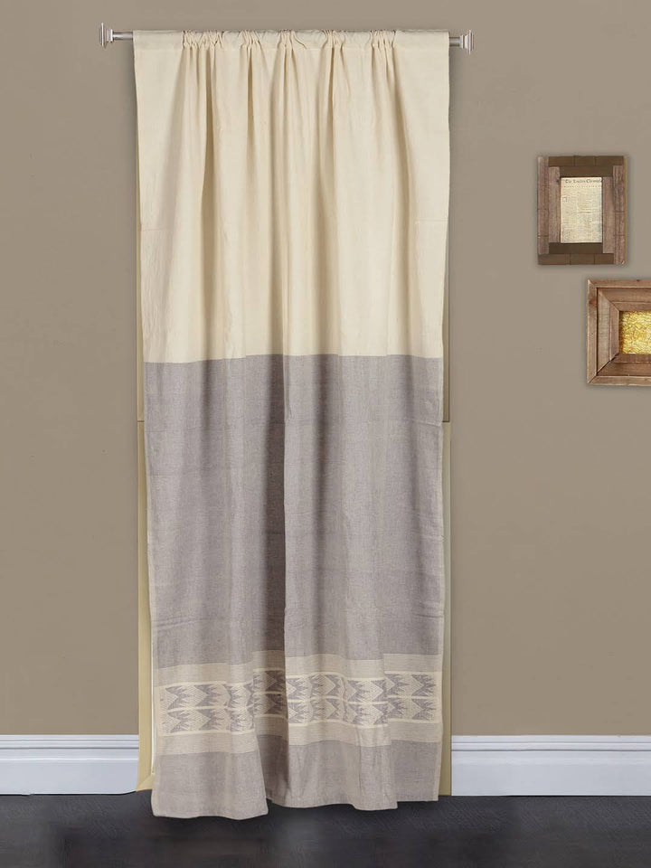 Ivory Grey Cotton Rod Pocket Curtain- Single Panel | SHOBITAM