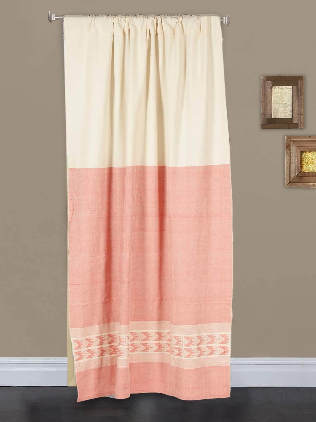 Ivory Pink Cotton Rod Pocket Curtain- Single Panel | SHOBITAM