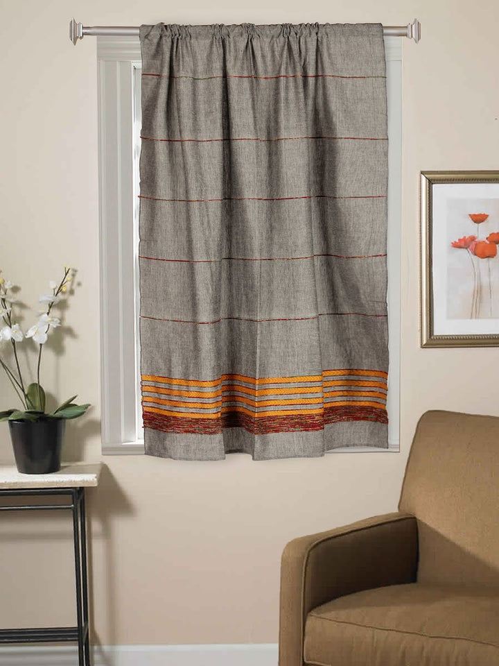 Grey Khesh Kantha Cotton Window Curtain- Single Panel | SHOBITAM