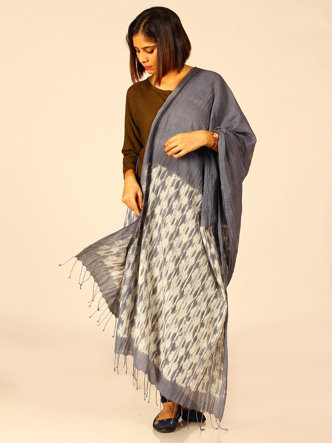 Hand Woven Shibori Cotton Dupatta | SHOBITAM