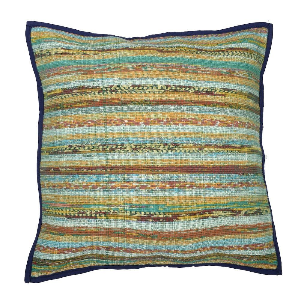 Multicolor Khesh Cotton Cushion Covers- Green Navy - Pack of 1 | SHOBITAM