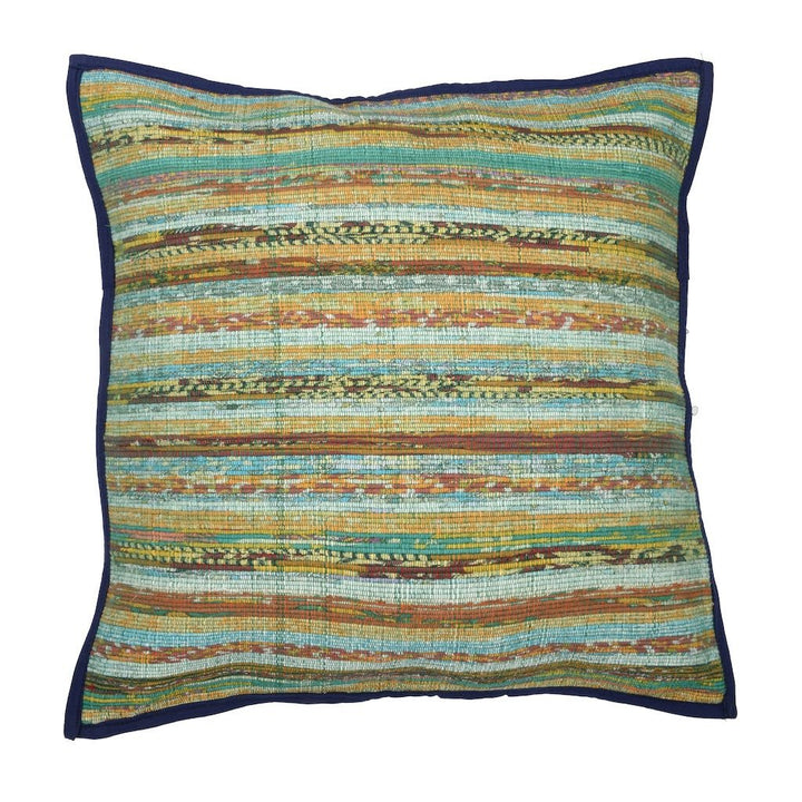 Multicolor Khesh Cotton Cushion Covers- Green Navy - Pack of 1 | SHOBITAM