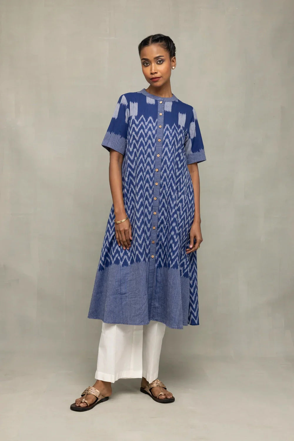 Handloom Blue Abstract Ikat Co-ord Set | SHOBITAM
