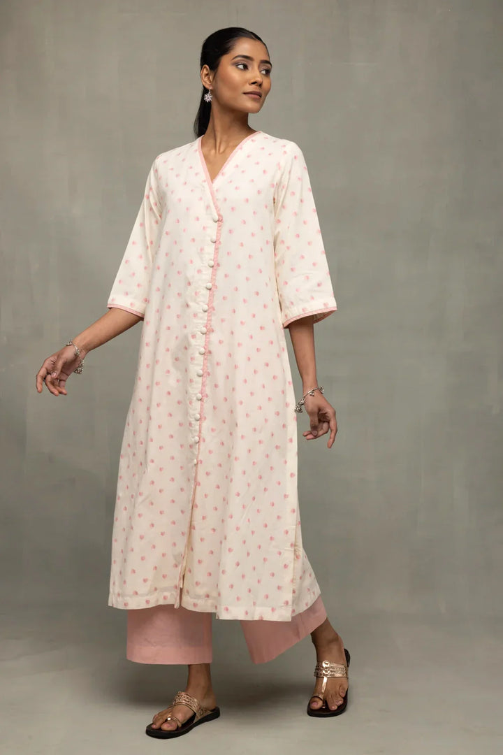 Blush Pink & White Heart Woven Co-Ord Set | SHOBITAM