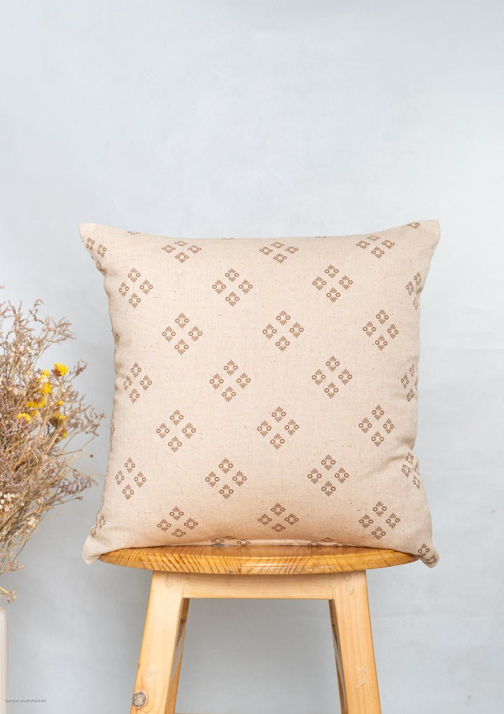 Harvest linen minimal print cushion cover for sofa - Brown | SHOBITAM