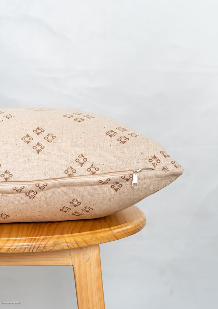 Harvest linen minimal print cushion cover for sofa - Brown | SHOBITAM