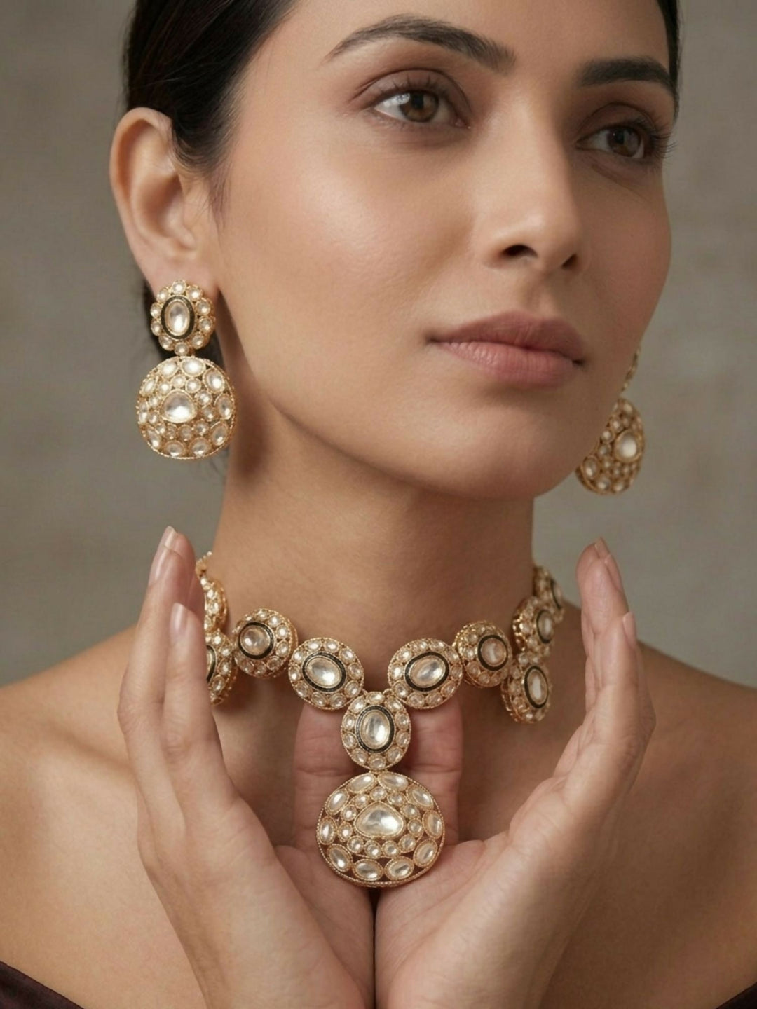 Classic Kundan Statement Necklace Set with Earrings | shobitam