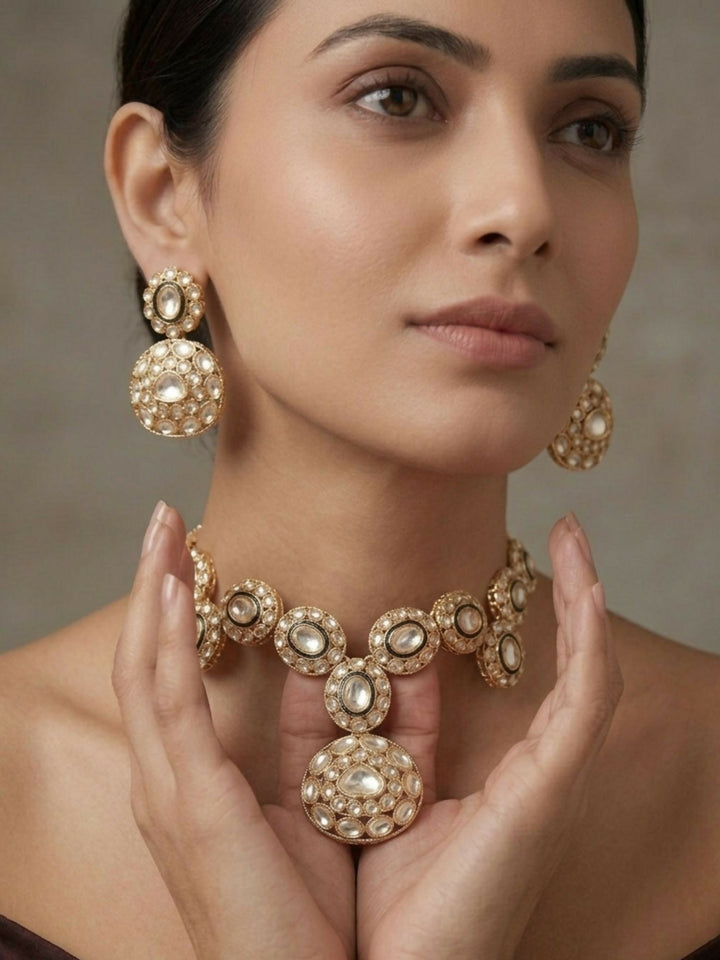 Classic Kundan Statement Necklace Set with Earrings | shobitam