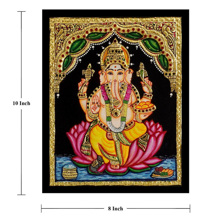 TANJORE PAINTING LOTUS GANESHA 10*8 | SHOBITAM