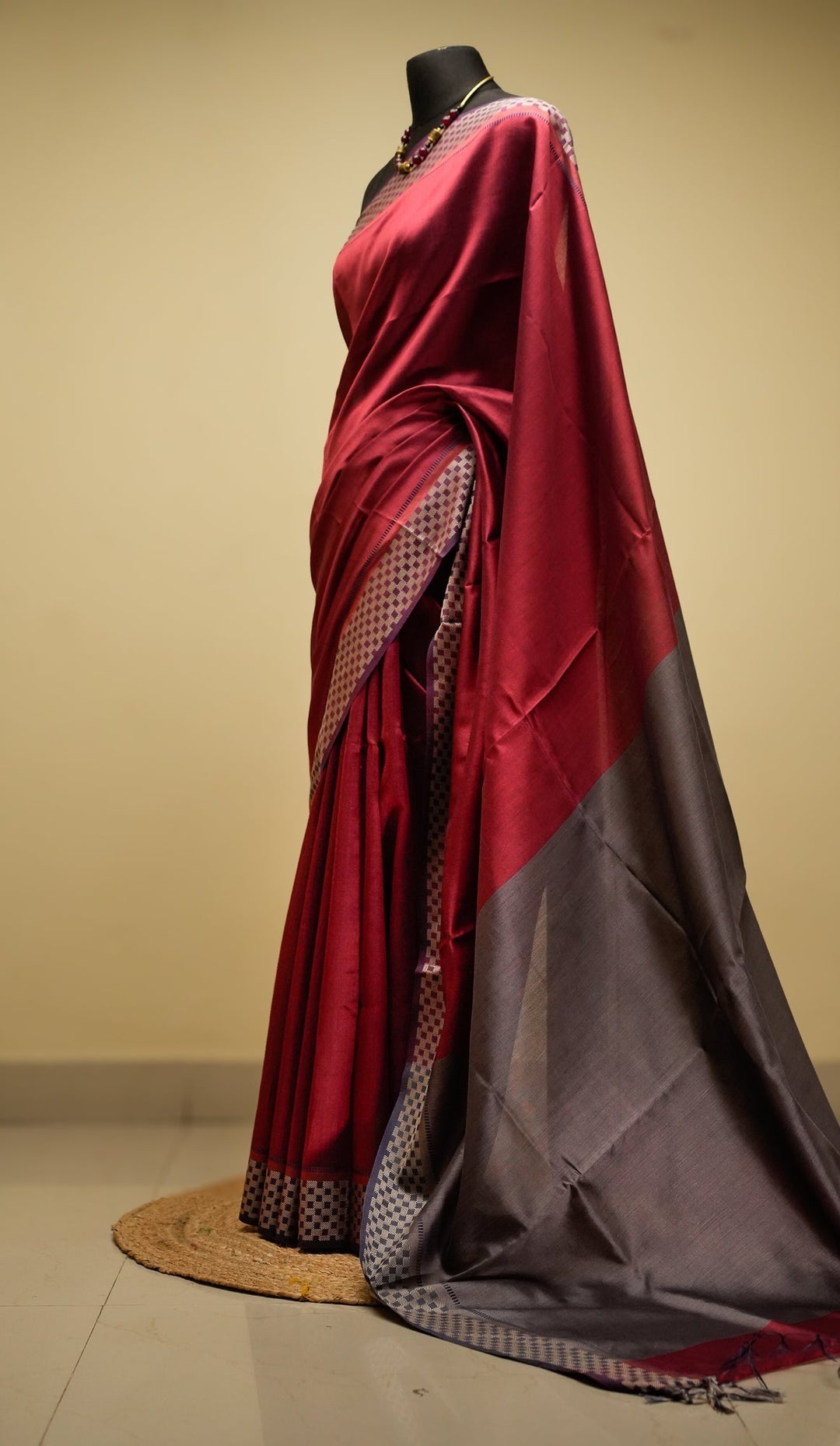 Honey Red Handwoven Tussar by Eri Silk Saree | SILK MARK CERTIFIED | SHOBITAM