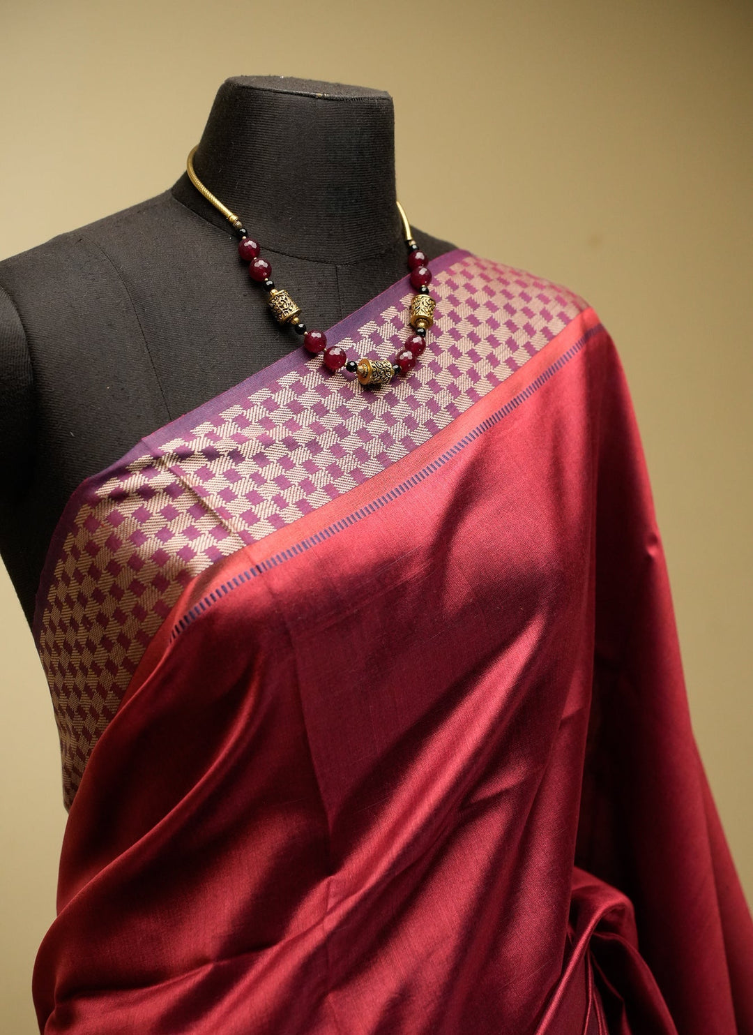 Honey Red Handwoven Tussar by Eri Silk Saree | SILK MARK CERTIFIED | SHOBITAM