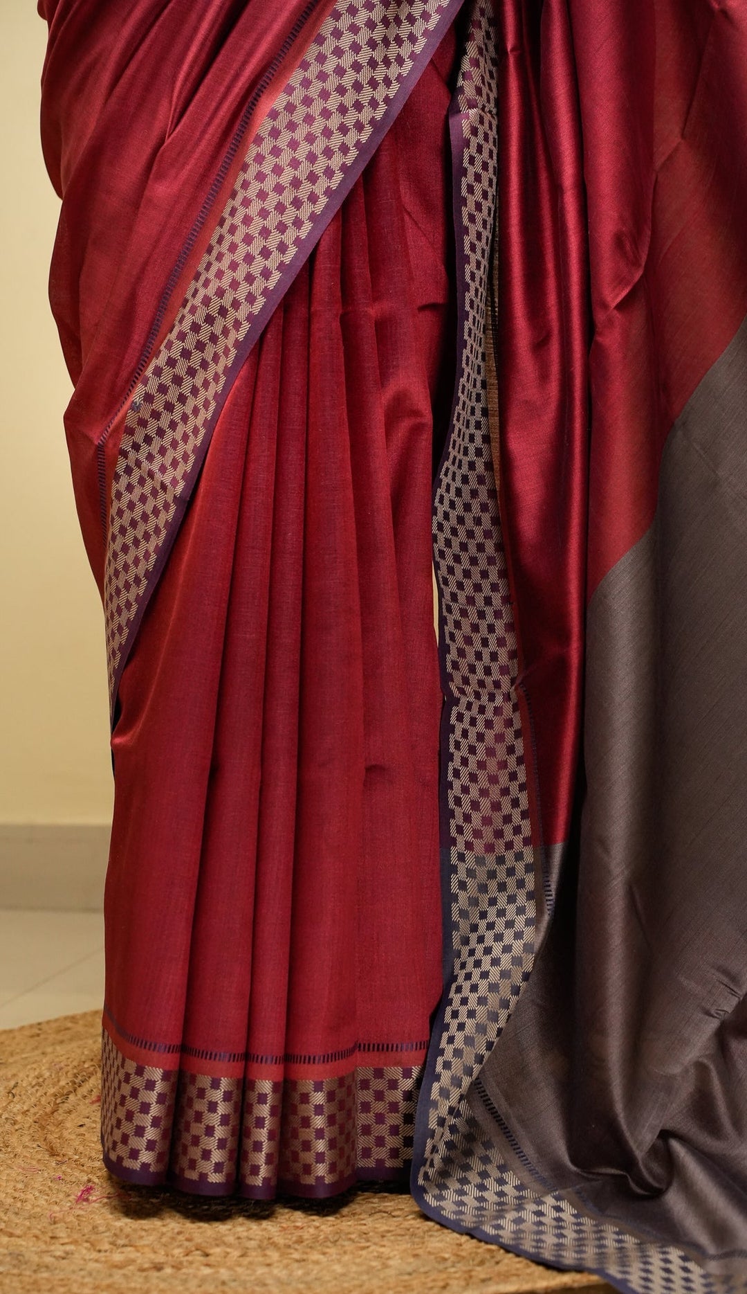 Honey Red Handwoven Tussar by Eri Silk Saree | SILK MARK CERTIFIED | SHOBITAM