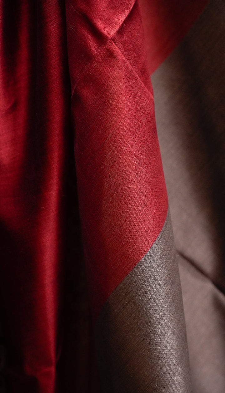 Honey Red Handwoven Tussar by Eri Silk Saree | SILK MARK CERTIFIED | SHOBITAM