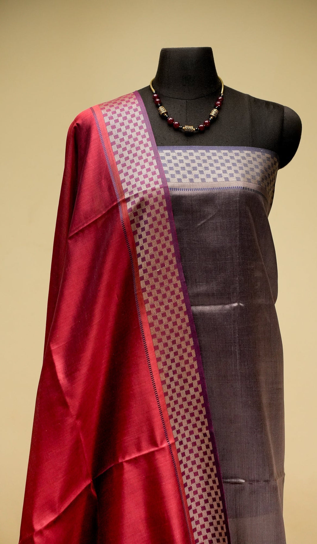 Honey Red Handwoven Tussar by Eri Silk Saree | SILK MARK CERTIFIED | SHOBITAM