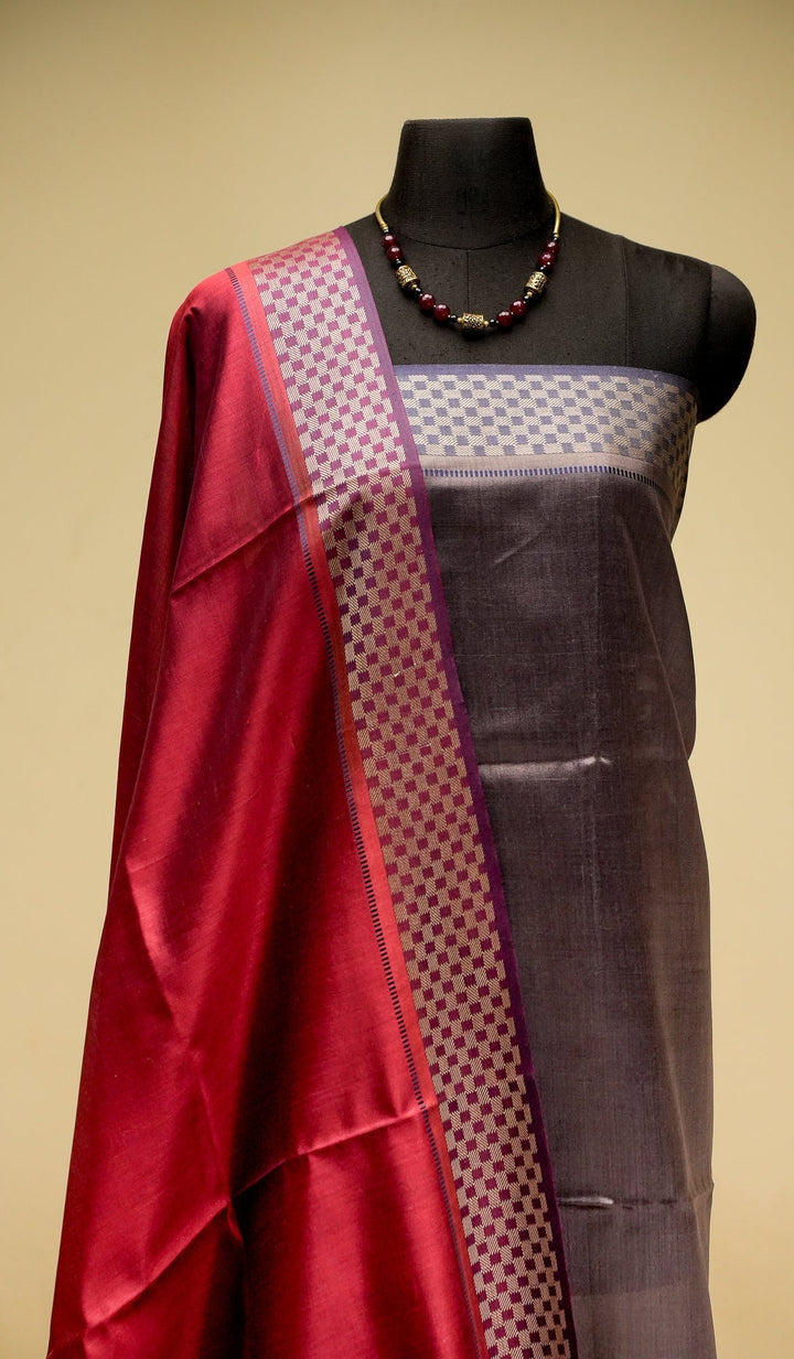 Honey Red Handwoven Tussar by Eri Silk Saree | SILK MARK CERTIFIED | SHOBITAM