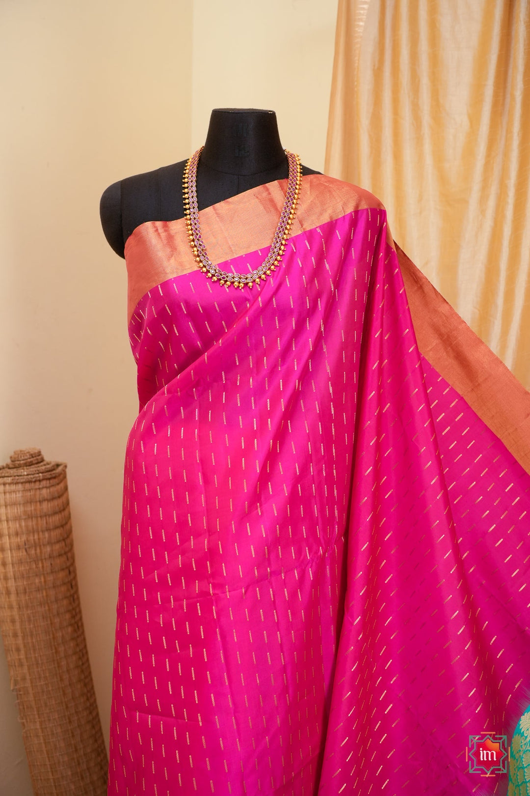 Hot Pink With Blue Kanjivaram Soft silk Handloom Saree Malar | SHOBITAM