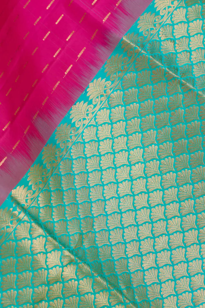 Hot Pink Kanjivaram Soft Silk Handloom Saree with Zari Buttas and Tissue Border | SILK MARK CERTIFIED