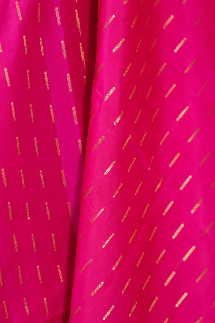 Hot Pink Kanjivaram Soft Silk Handloom Saree with Zari Buttas and Tissue Border | SILK MARK CERTIFIED