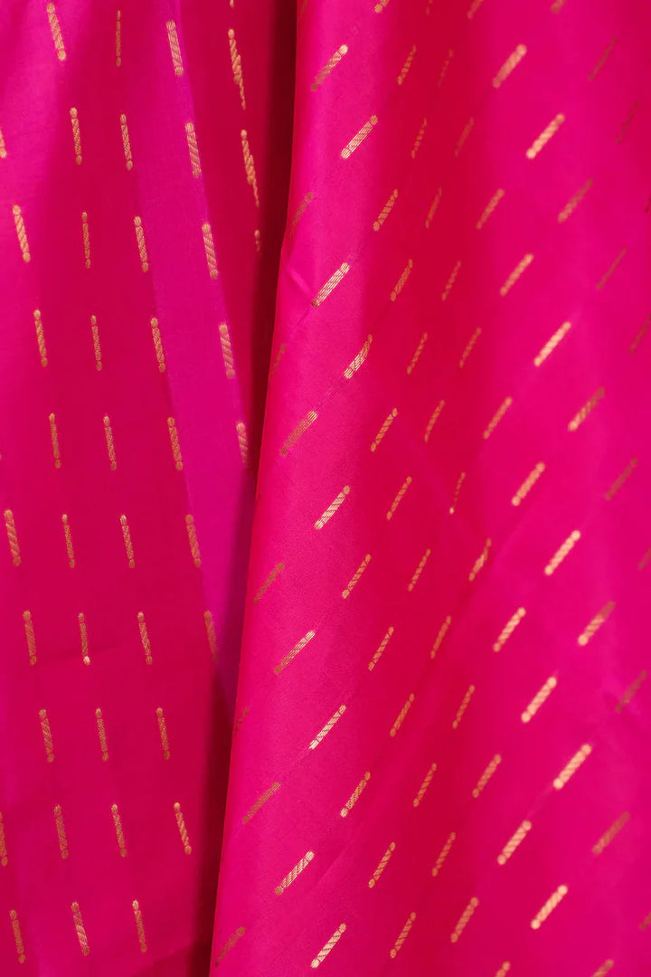 Hot Pink Kanjivaram Soft Silk Handloom Saree with Zari Buttas and Tissue Border | SILK MARK CERTIFIED