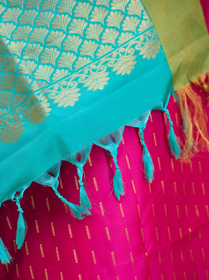 Hot Pink With Blue Kanjivaram Soft silk Handloom Saree Malar | SHOBITAM