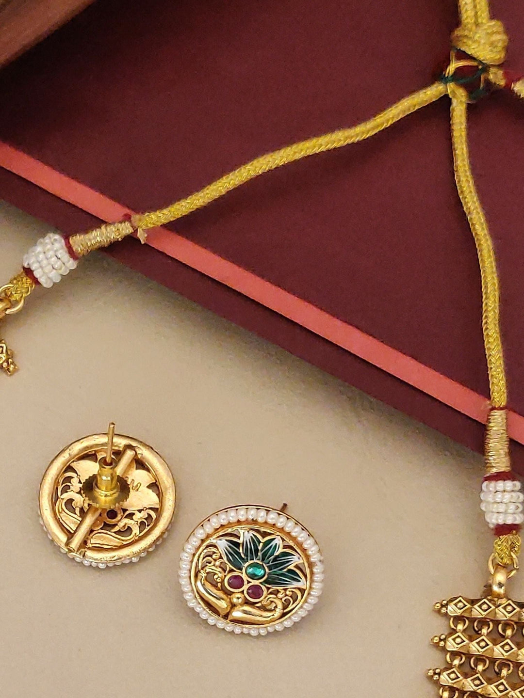 Antique Gold Plated Traditional Bridal Meena work Choker Set | SHOBITAM