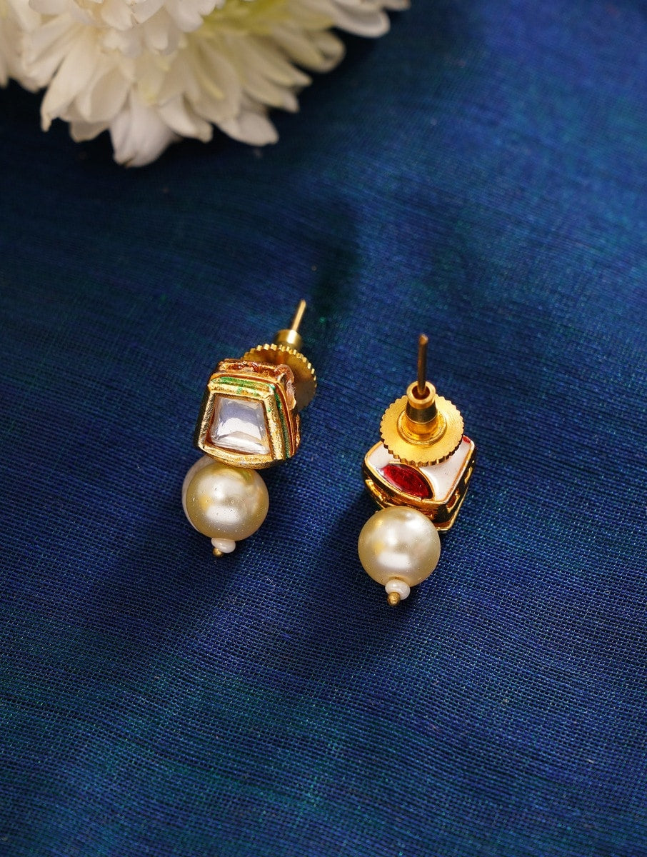 Parrot Bird Kundan Gold Tone Pearl Drop Necklace Set | SHOBITAM