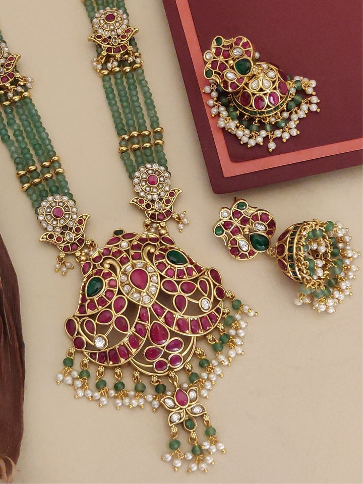 Traditional Bridal Royal Kemp Stone Haram Necklace Set | SHOBITAM