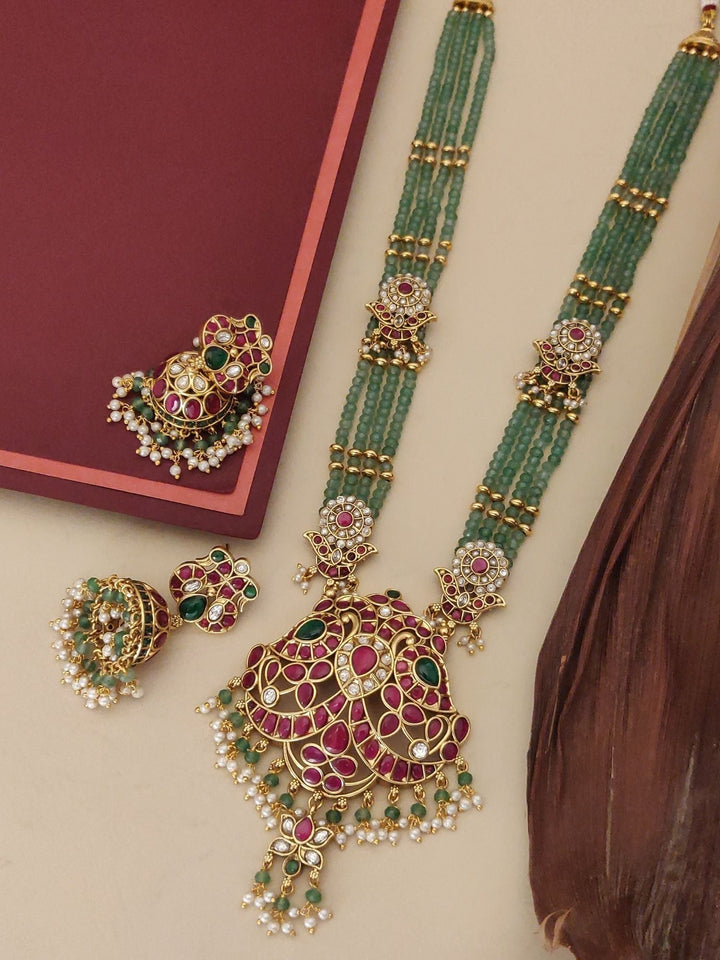 Traditional Bridal Royal Kemp Stone Haram Necklace Set | SHOBITAM