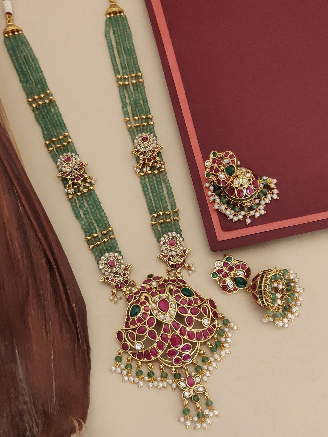 Traditional Bridal Royal Kemp Stone Haram Necklace Set | SHOBITAM