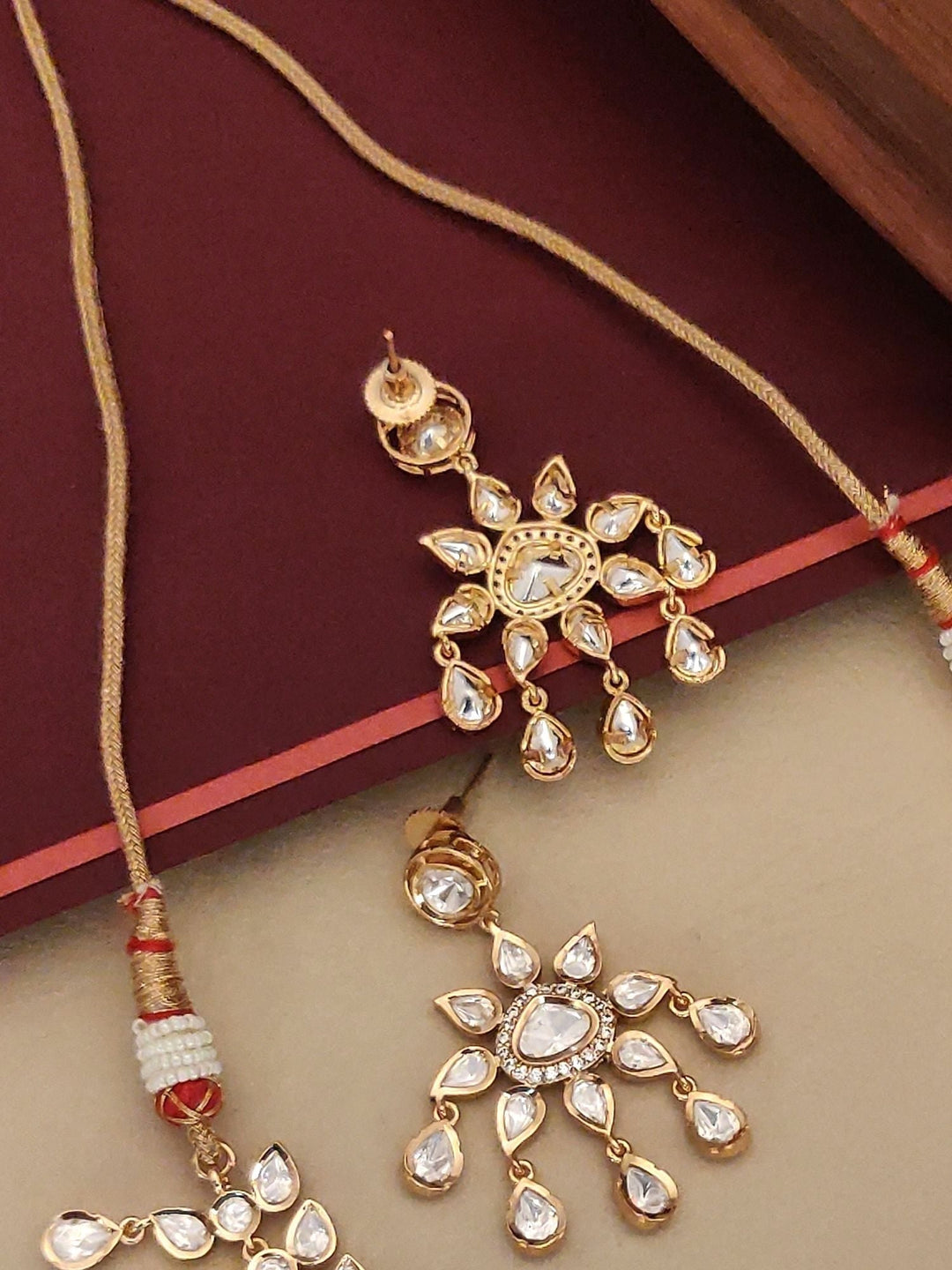 Rose Gold Polki Choker Necklace Set with Teardrop Stones | SHOBITAM