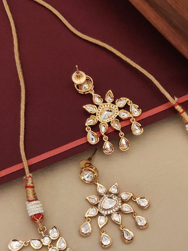 Rose Gold Polki Choker Necklace Set with Teardrop Stones | SHOBITAM