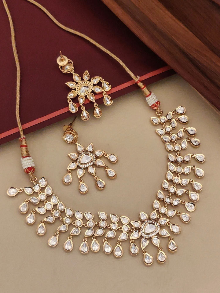 Rose Gold Polki Choker Necklace Set with Teardrop Stones | SHOBITAM