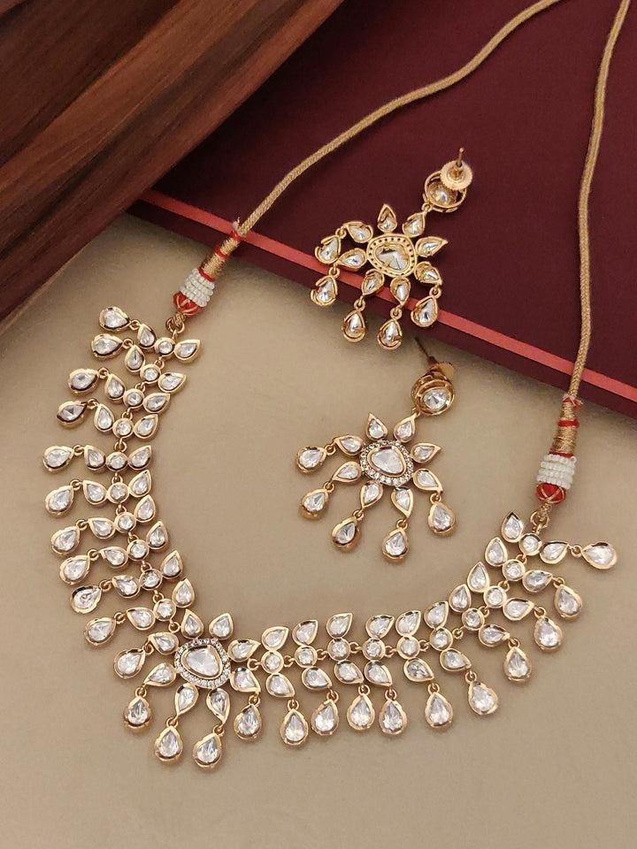 Rose Gold Polki Choker Necklace Set with Teardrop Stones | SHOBITAM