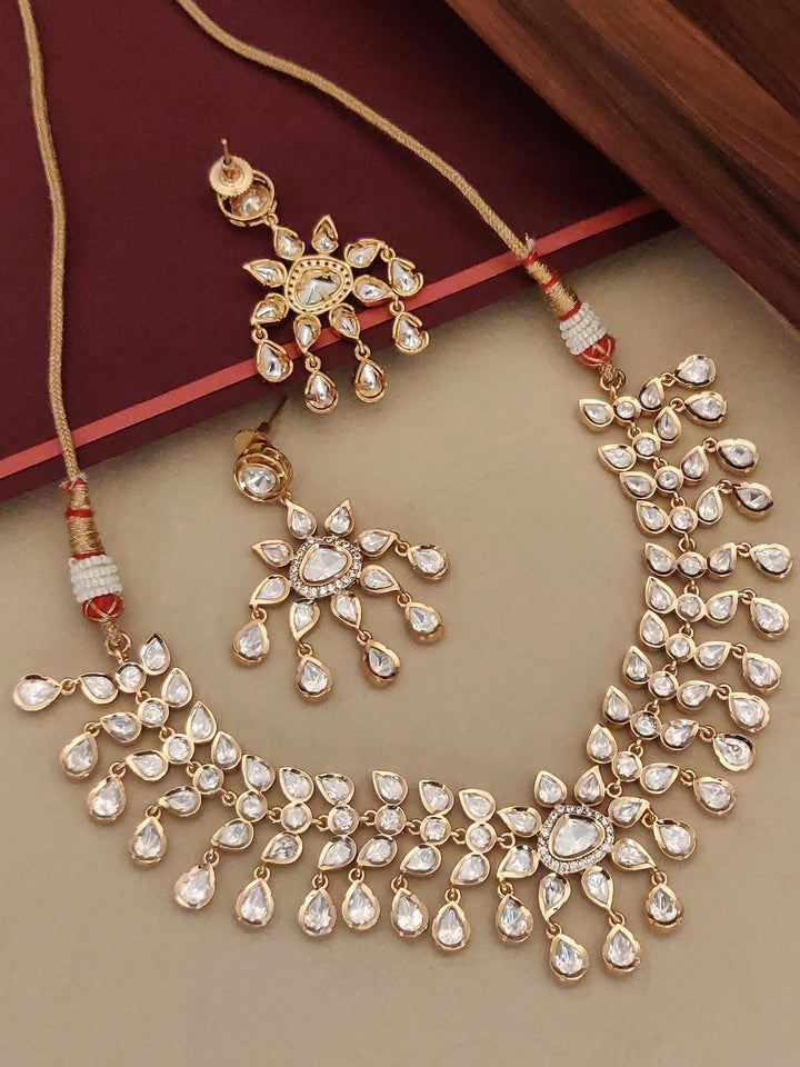 Rose Gold Polki Choker Necklace Set with Teardrop Stones | SHOBITAM
