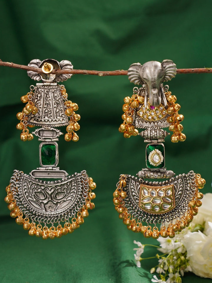 Statement Long Dual Tone Elephant Chandbali Earrings | SHOBITAM