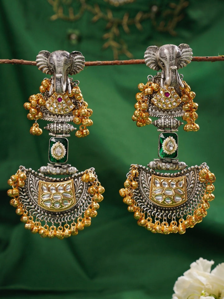 Statement Long Dual Tone Elephant Chandbali Earrings | SHOBITAM