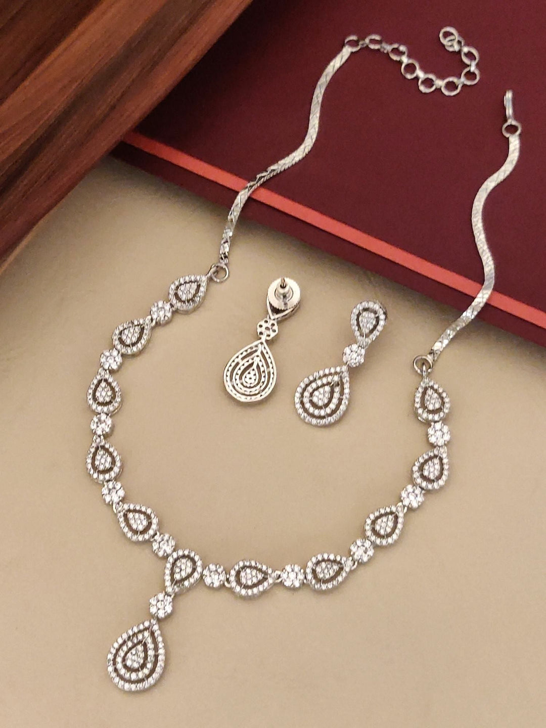 Classic Silver Plated American Diamond Necklace Set | SHOBITAM