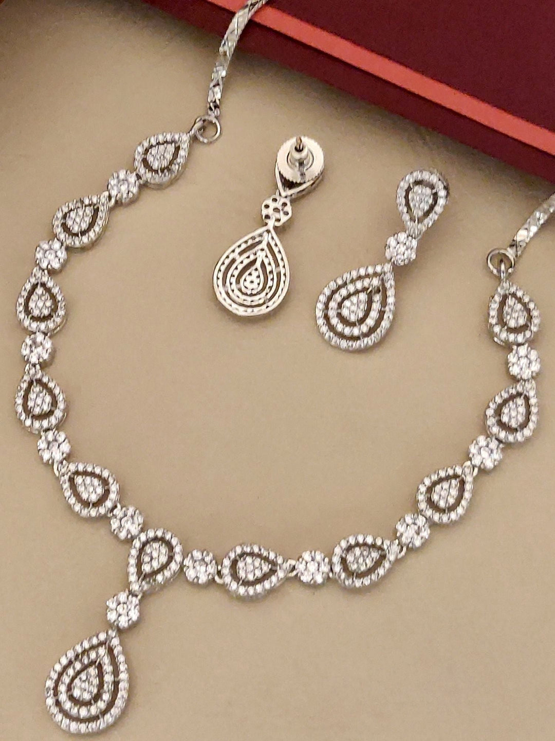 Classic Silver Plated American Diamond Necklace Set | SHOBITAM