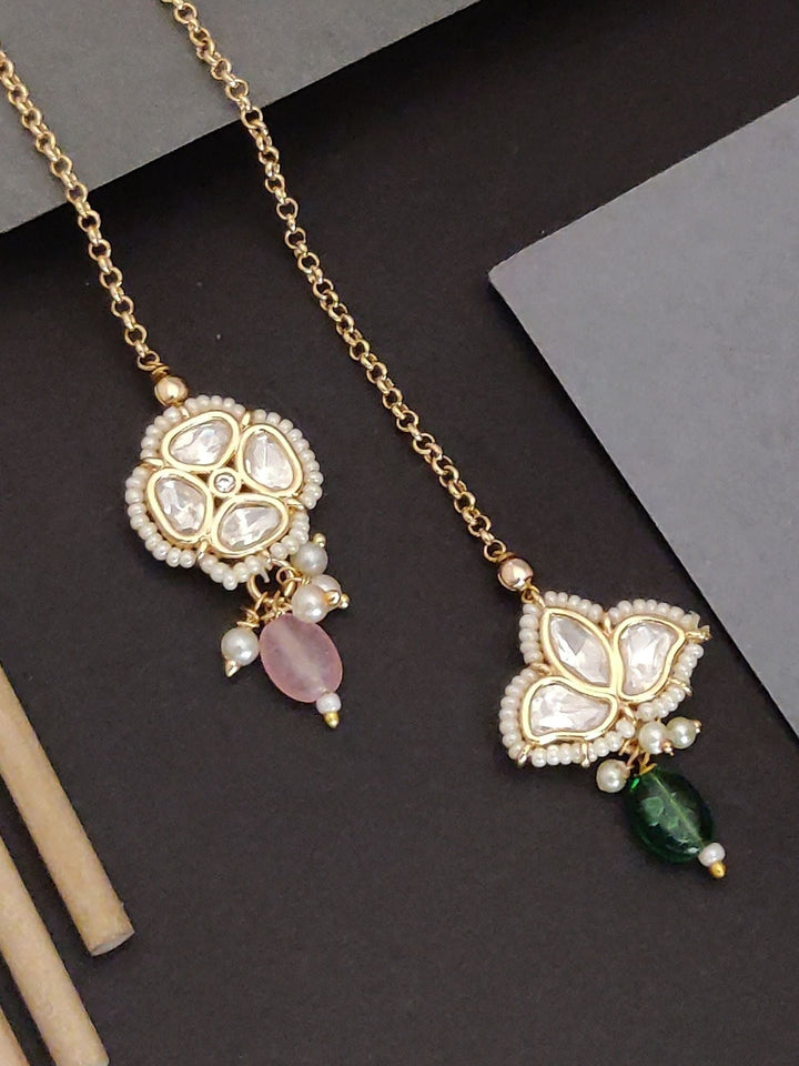 Gold Plated, Set Of 2 Gold Plated Kundan Maangtikka | SHOBITAM