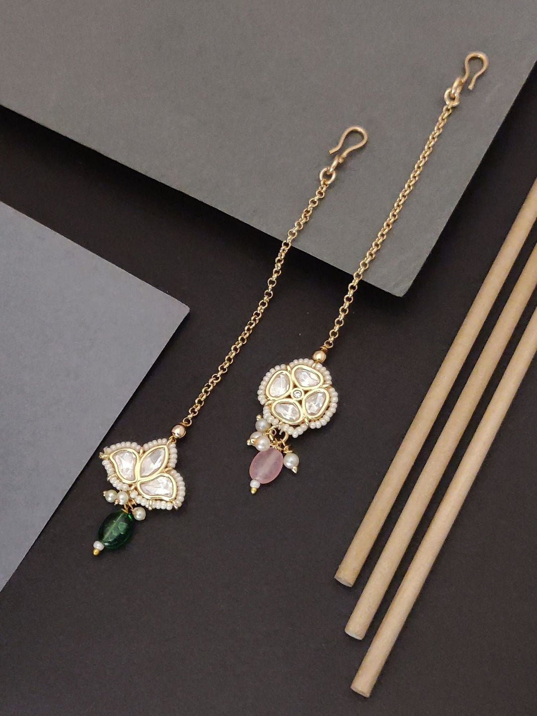 Gold Plated, Set Of 2 Gold Plated Kundan Maangtikka | SHOBITAM