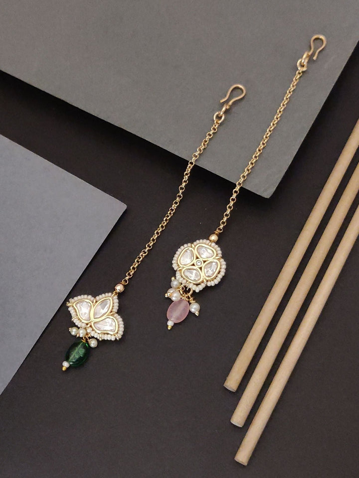 Gold Plated, Set Of 2 Gold Plated Kundan Maangtikka | SHOBITAM