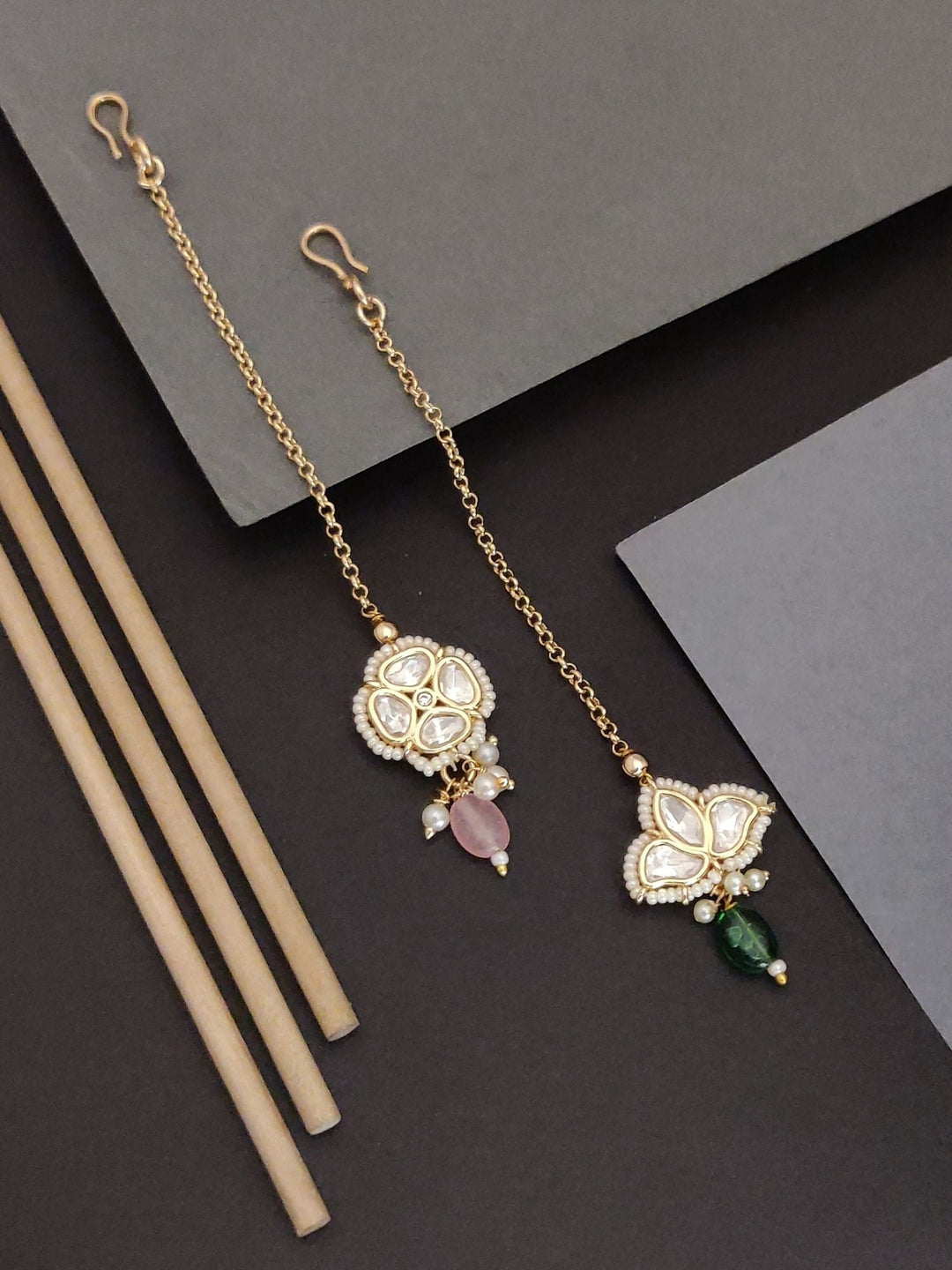 Gold Plated, Set Of 2 Gold Plated Kundan Maangtikka | SHOBITAM