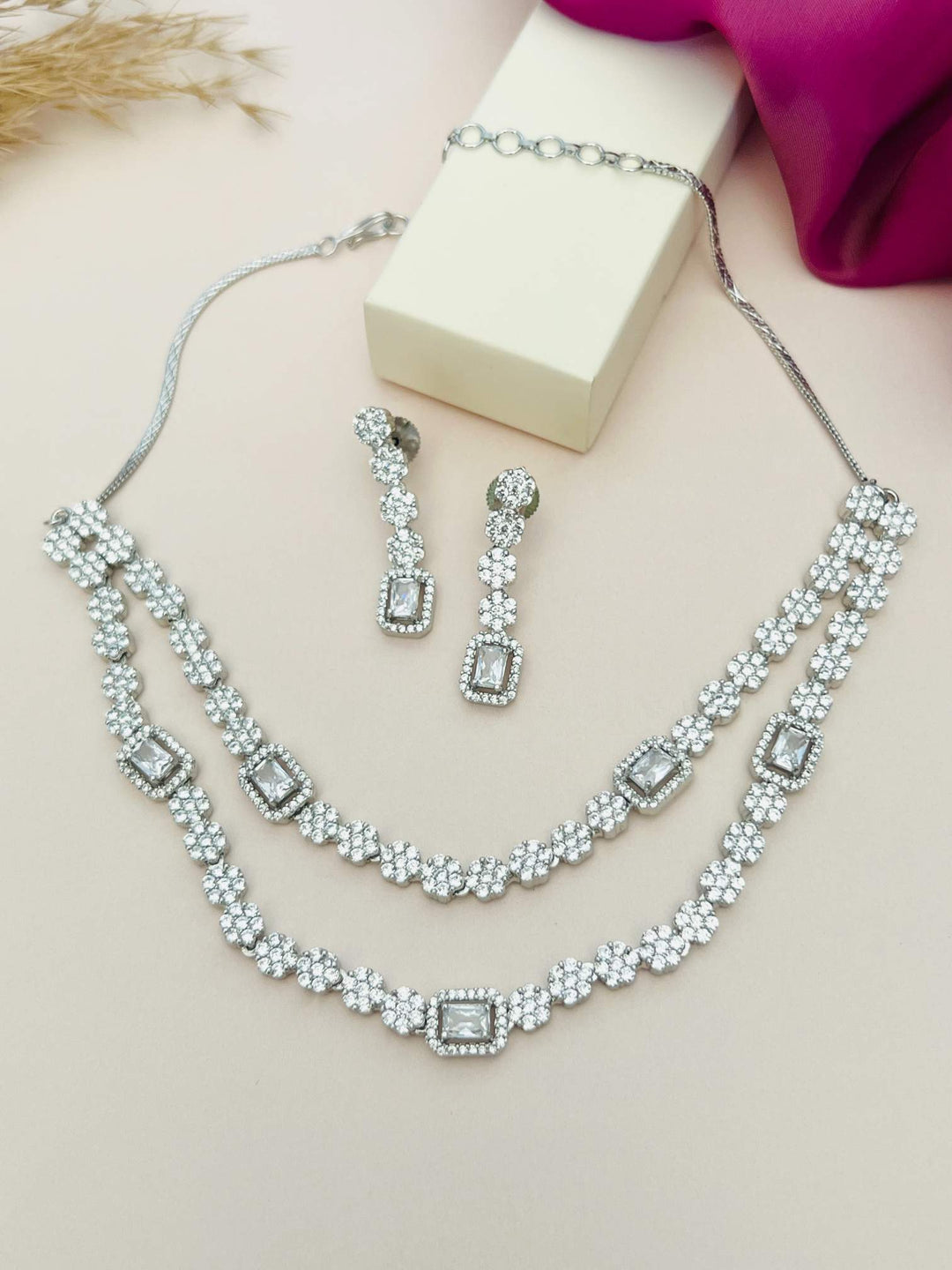 Luxury Two Layer Diamond Look Jewellery Set | SHOBITAM
