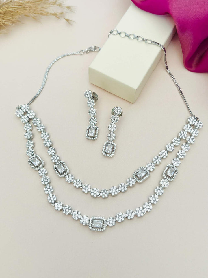 Luxury Two Layer Diamond Look Jewellery Set | SHOBITAM
