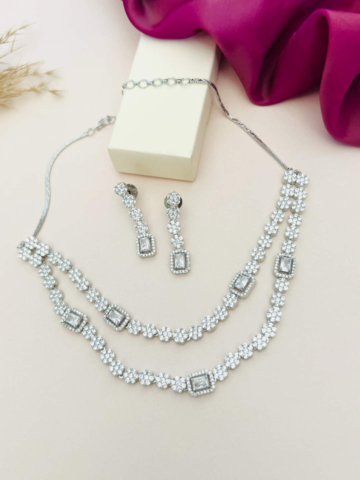 Luxury Two Layer Diamond Look Jewellery Set | SHOBITAM