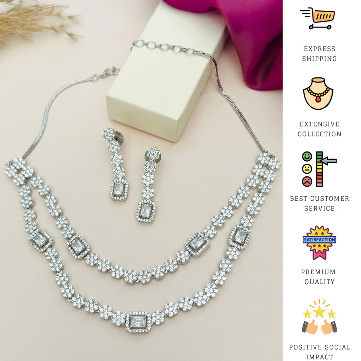 Luxury Two Layer Diamond Look Jewellery Set | SHOBITAM