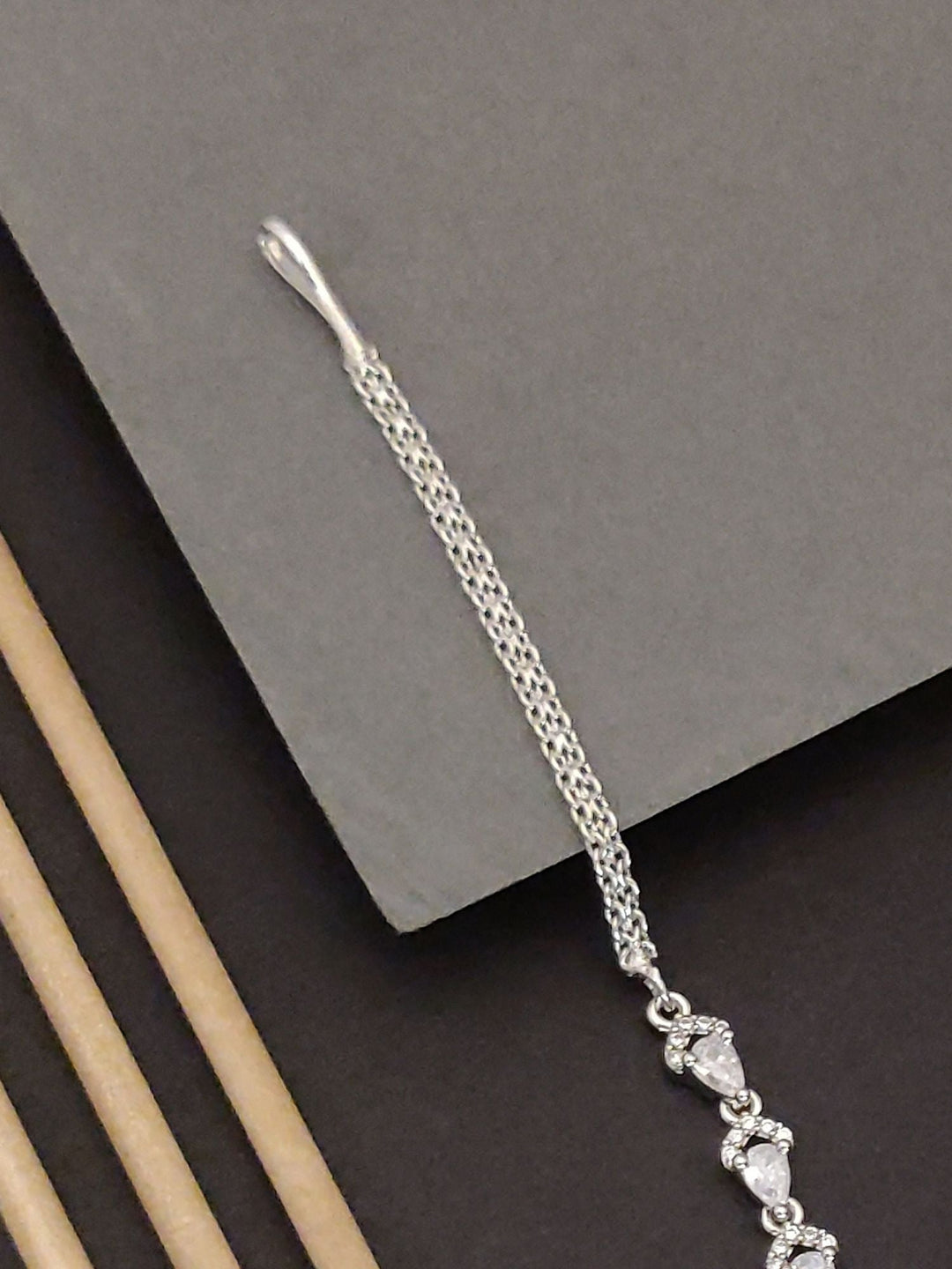 Silver Plated American Diamond Drop MaangTikka | SHOBITAM